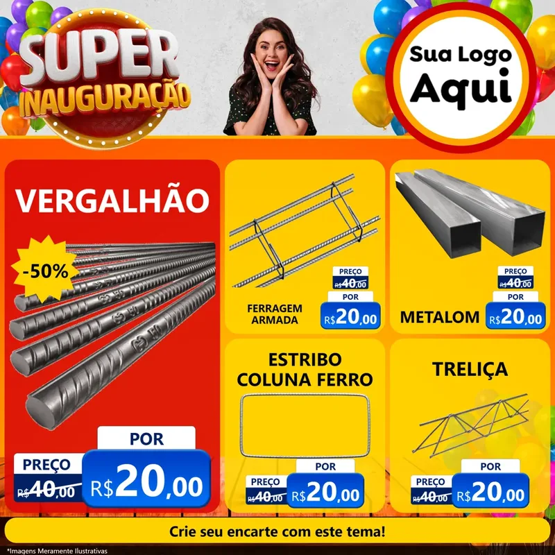 Modelo de Rede Social para Feed Facebook com o tema Super Inauguração para Ferragens
