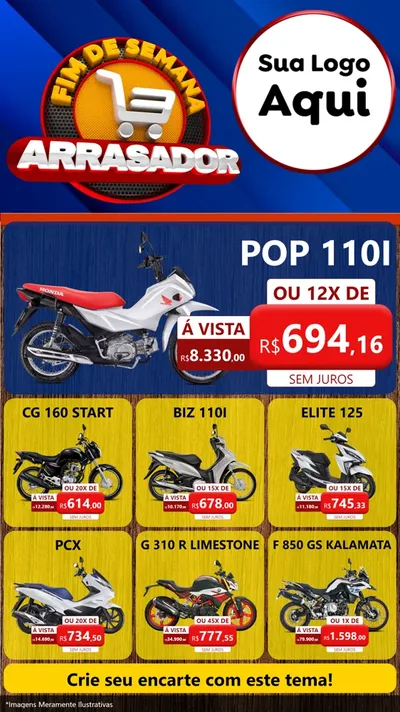 Modelo de Rede Social para Stories com o tema Fim De Semana Arrasador para Concessionaria de Motos