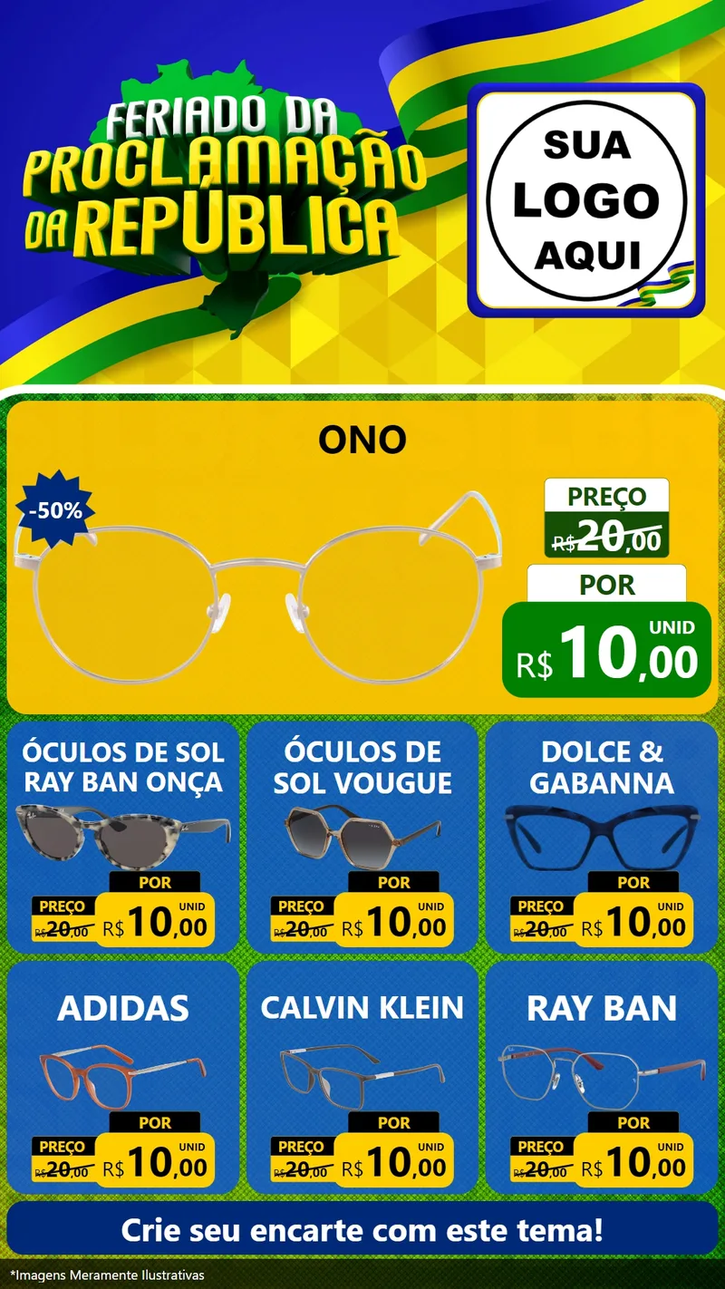 Modelo de Rede Social para Stories com o tema Feriado da Proclamação da República para Óticas