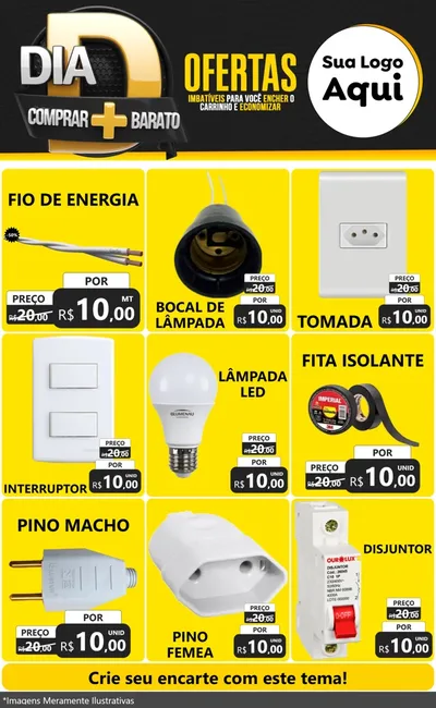 Modelo de Encarte para Encarte Grande com o tema Dia D Mais Economia para Materiais Elétricos