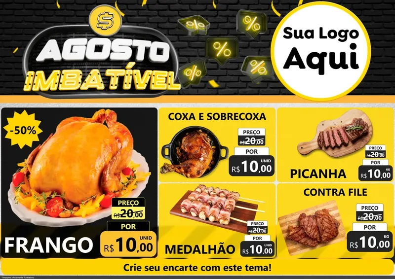 Modelo de Encarte para Encarte A4 Horizontal com o tema Agosto Imbatível para Assados