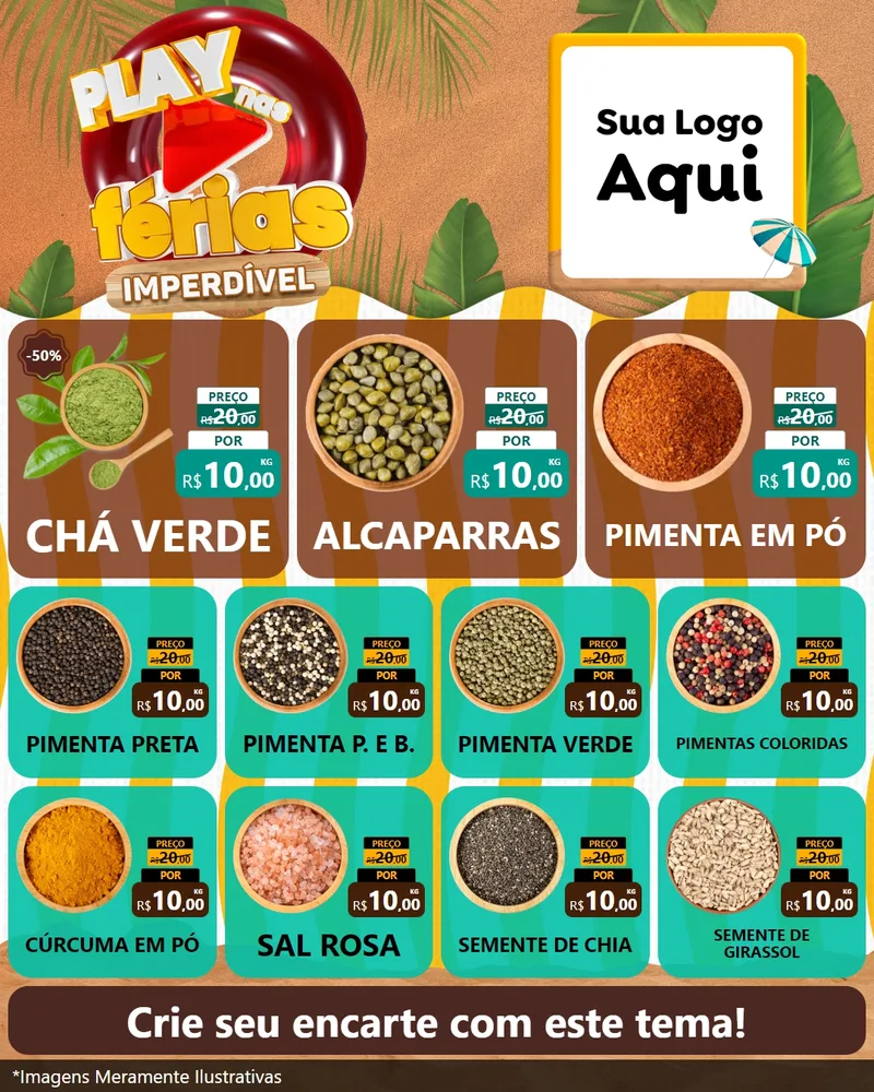 Modelo de Rede Social para Feed Instagram com o tema Play Nas Férias Imperdível para Produtos Naturais