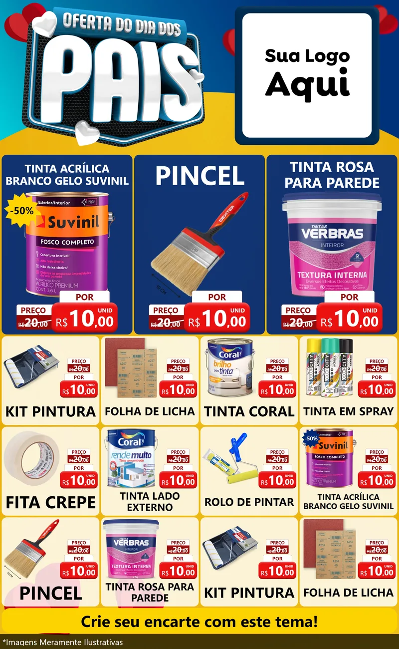 Modelo de Encarte para Encarte Grande com o tema Oferta Do Dia Dos Pais para Tintas e Ferramentas