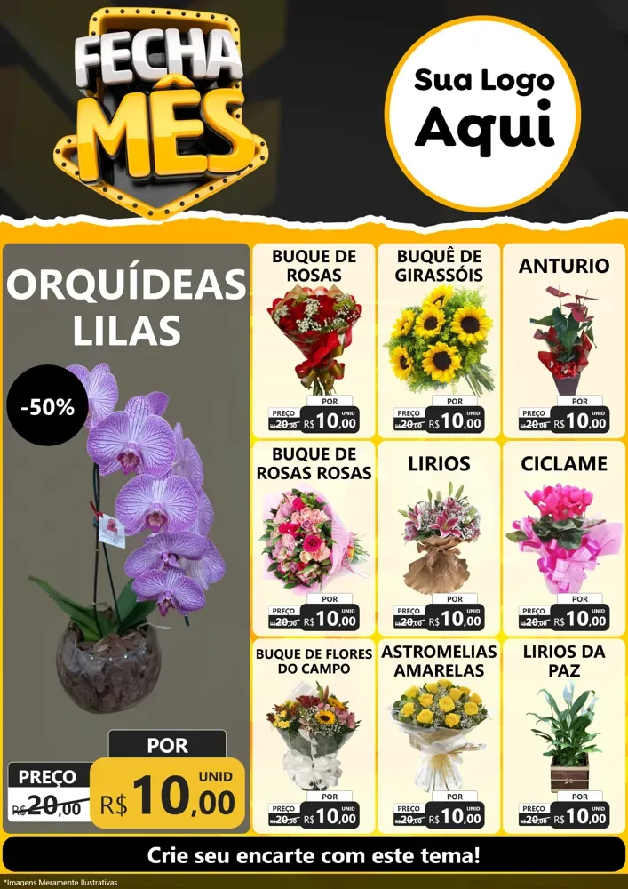 Modelo de Encarte para Encarte A4 Vertical com o tema Fecha Mês para Floricultura e jardim