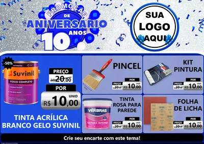 Modelo de Encarte para Encarte A4 Horizontal com o tema Promoção de Aniversário - 10 Anos para Tintas e Ferramentas