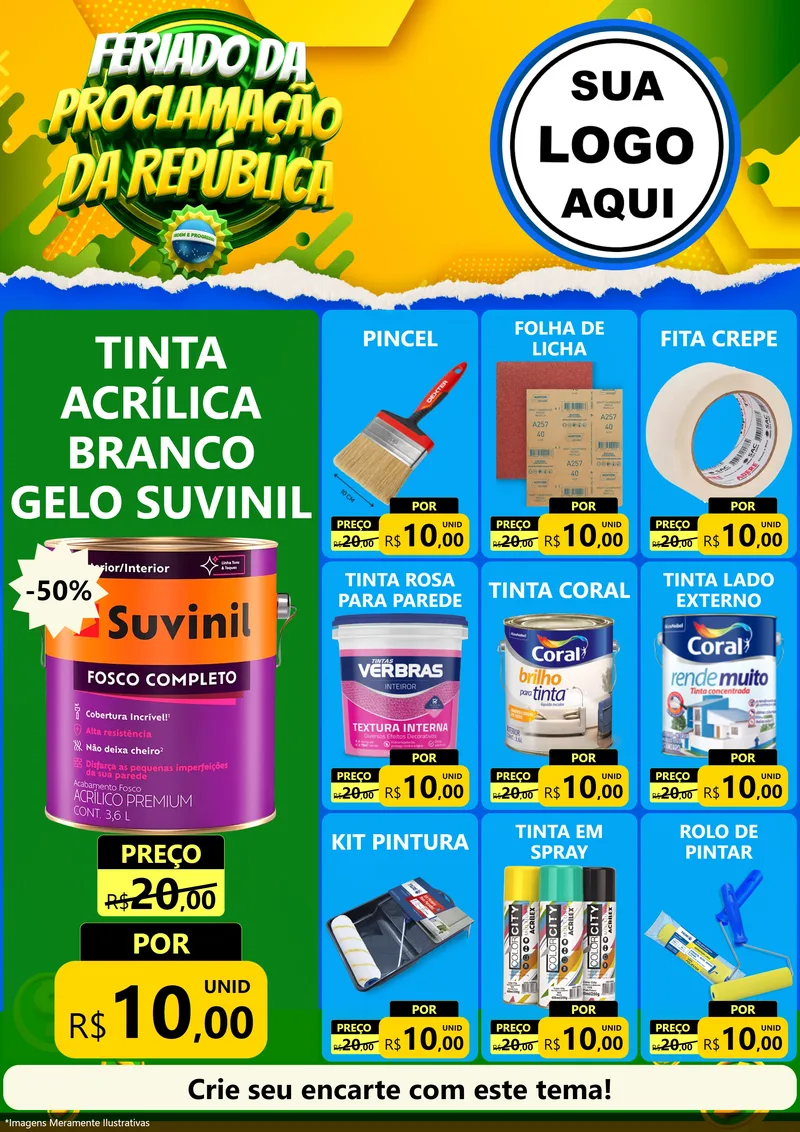 Modelo de Encarte para Encarte A4 Vertical com o tema Feriado da Proclamação da República para Tintas e Ferramentas