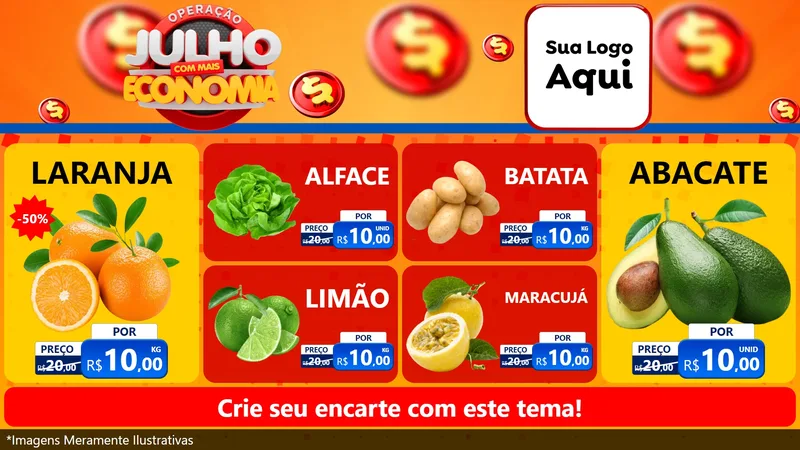 Modelo de TV para TV Horizontal com o tema Operação Julho Com Mais Economia para Hortifrúti