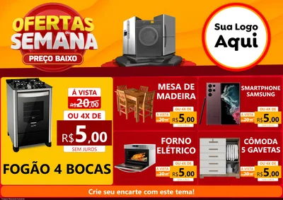 Modelo de Encarte para Encarte A4 Horizontal com o tema Ofertas Da Semana - Preço Baixo para Móveis e Eletro