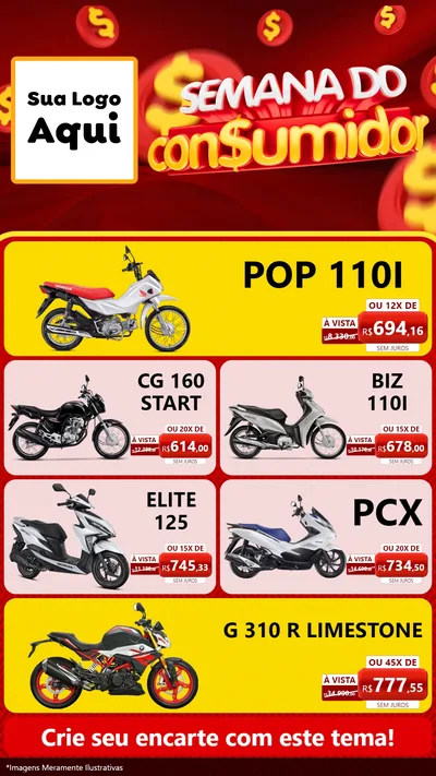 Modelo de TV para TV Vertical com o tema Semana do Consumidor para Concessionaria de Motos