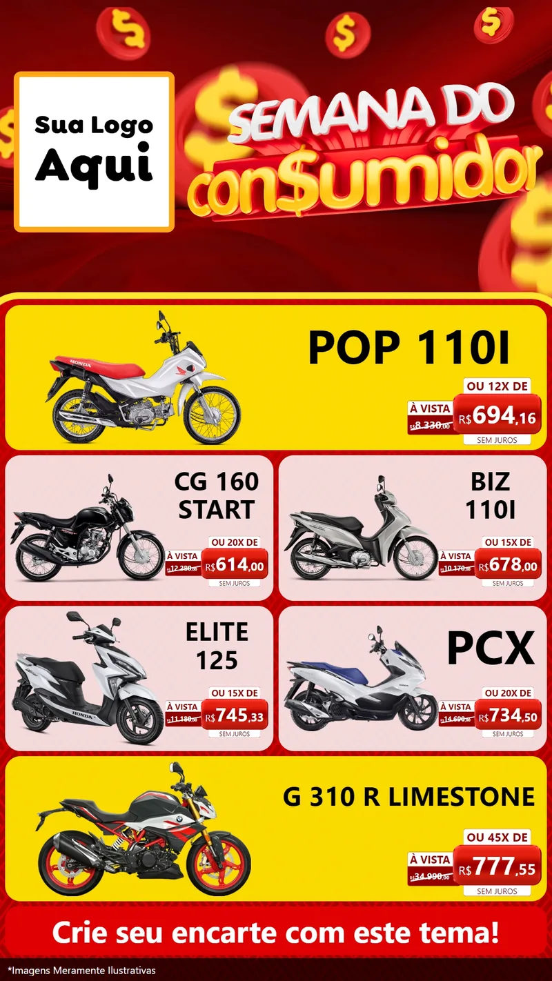 Modelo de TV para TV Vertical com o tema Semana do Consumidor para Concessionaria de Motos