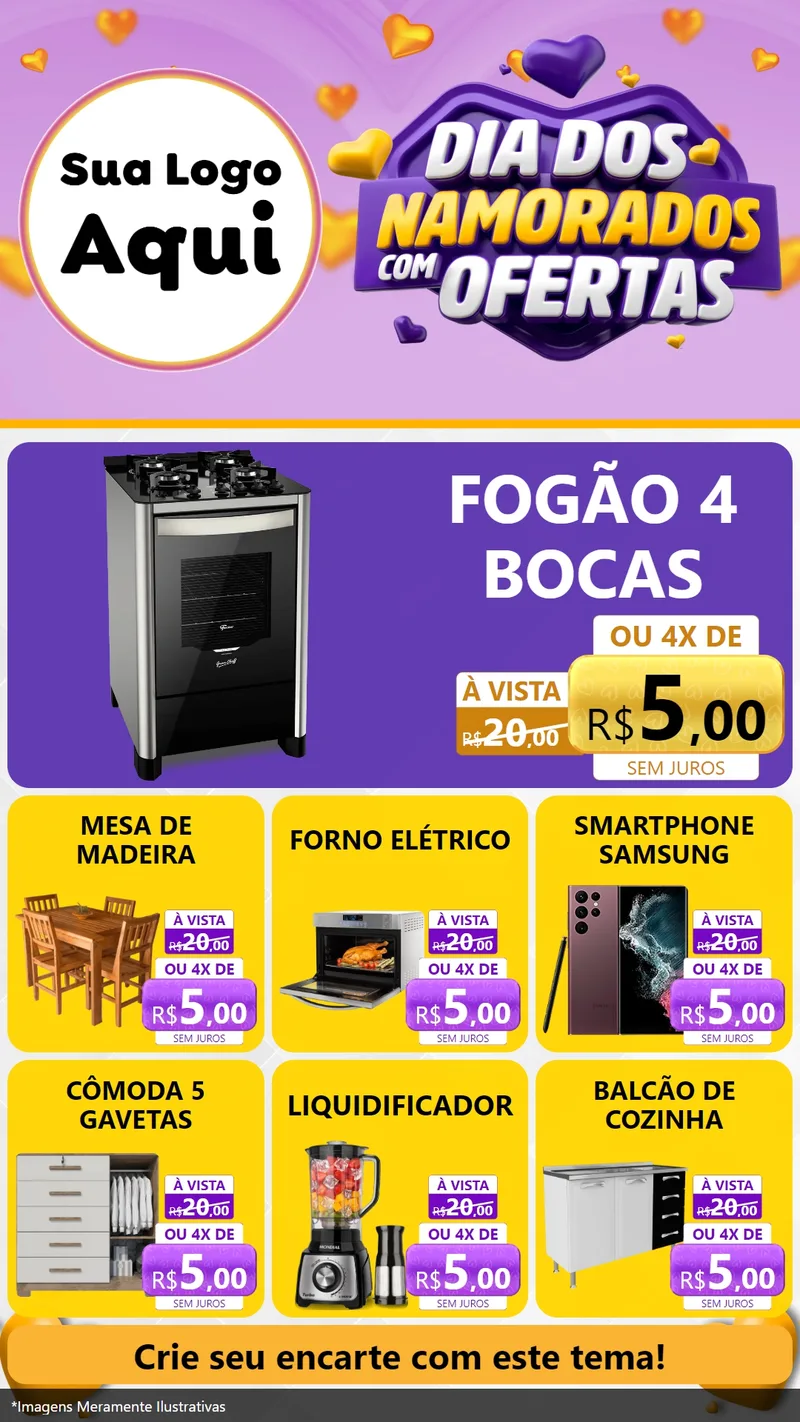 Modelo de Rede Social para Stories com o tema Dia Dos Namorados Com Ofertas para Móveis e Eletro