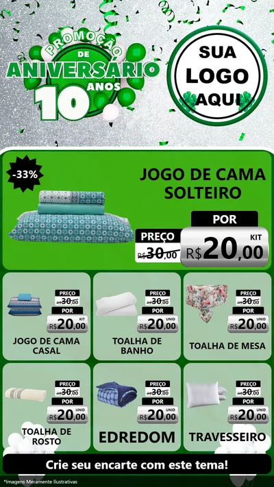 Modelo de Rede Social para Stories com o tema Promoção de Aniversário - 10 Anos para Cama, Mesa e Banho