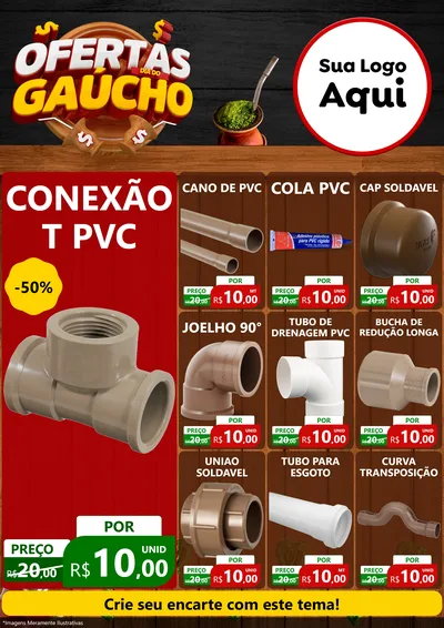 Modelo de Encarte para Encarte A4 Vertical com o tema Ofertas Dia do Gaúcho para Tubos e conexões