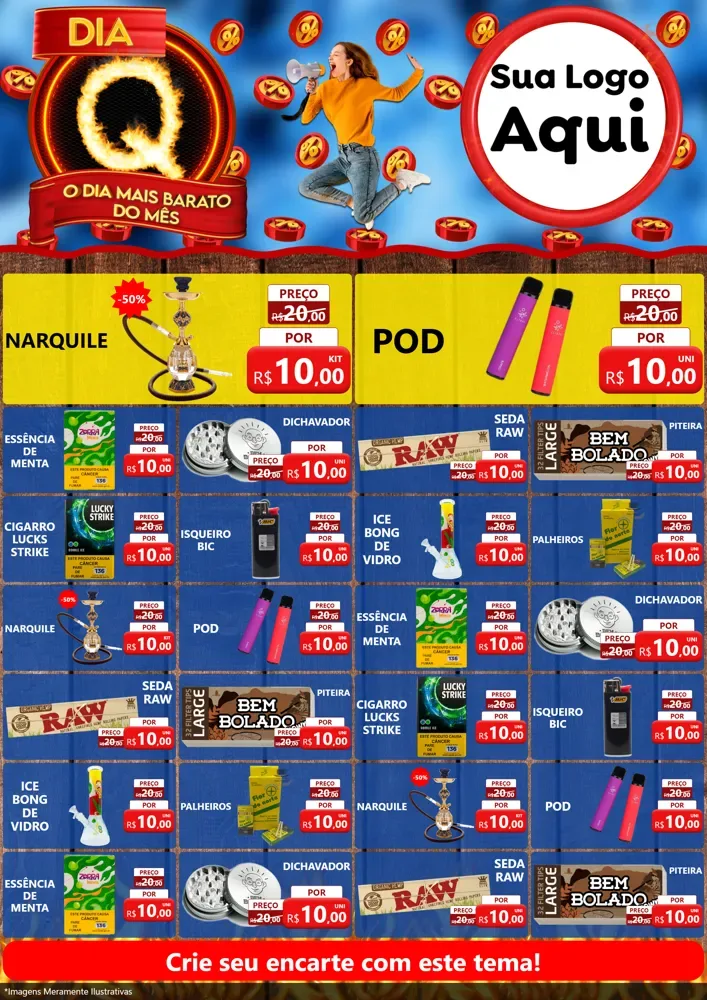 Modelo de Encarte para Encarte A4 Vertical com o tema Dia Q - O Dia Mais Barato Do Mês para Tabacaria