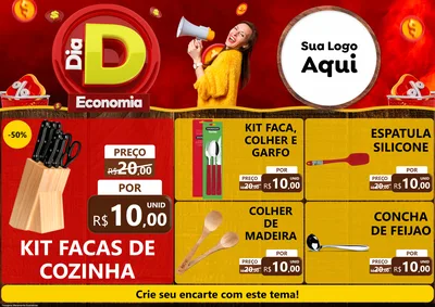 Modelo de Encarte para Encarte A4 Horizontal com o tema Dia D Economia para Utilidades Domésticas