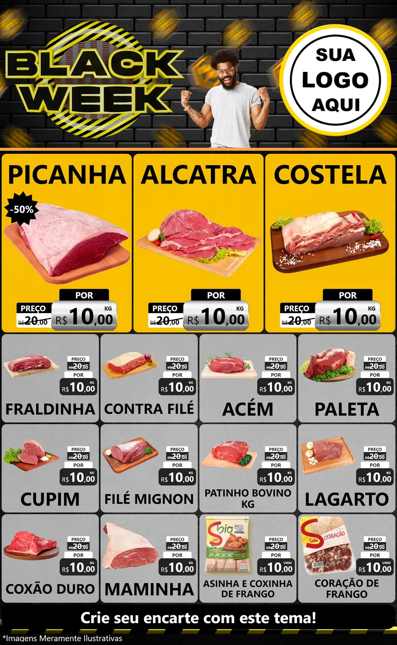 Modelo de Encarte para Encarte Grande com o tema Black Week para Açougue
