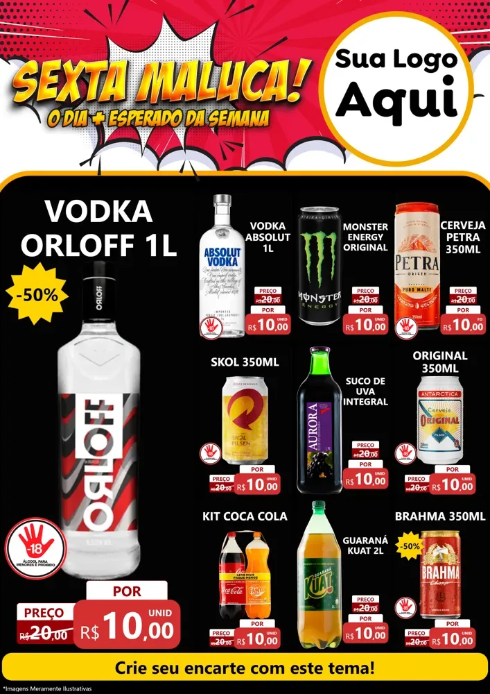 Modelo de Encarte para Encarte A4 Vertical com o tema Sexta Maluca! para Distribuidora de bebidas