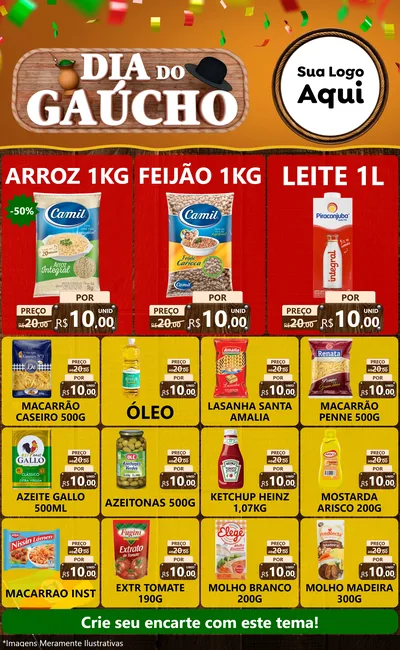 Modelo de Encarte para Encarte Grande com o tema Dia do Gaúcho para Supermercado