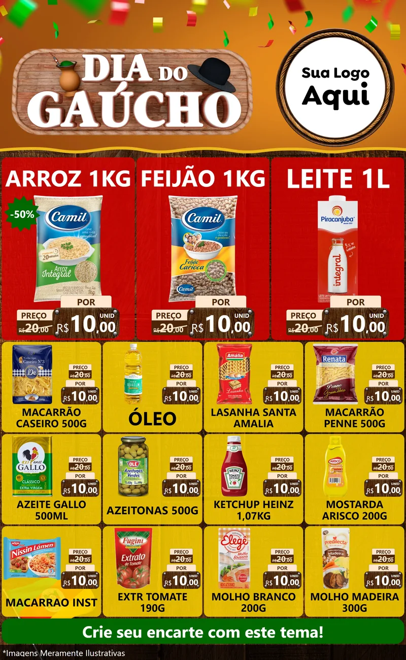 Modelo de Encarte para Encarte Grande com o tema Dia do Gaúcho para Supermercado