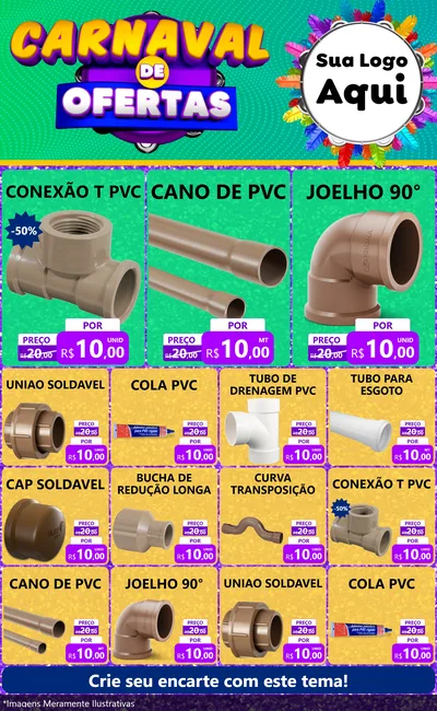 Modelo de Encarte para Encarte Grande com o tema Carnaval de Ofertas para Tubos e conexões