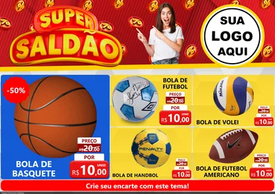 Modelo de Encarte para Encarte A4 Horizontal com o tema Super Saldão para Artigos Esportivos