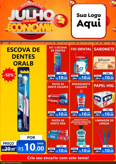Modelo de Encarte para Encarte A4 Vertical com o tema Operação Julho Com Mais Economia para Higiene Pessoal