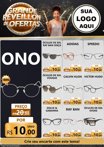 Modelo de Encarte para Encarte A4 Vertical com o tema Grande Réveillon de Ofertas para Óticas