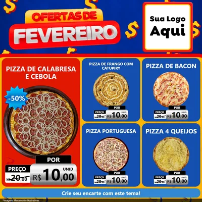 Modelo de Rede Social para Feed Facebook com o tema Ofertas de Fevereiro para Pizzaria