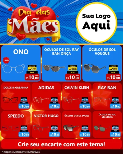 Modelo de Rede Social para Feed Instagram com o tema Dia das Mães para Óticas