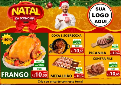 Modelo de Encarte para Encarte A4 Horizontal com o tema Natal da Economia para Assados