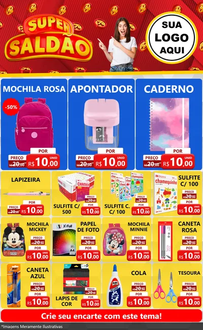 Modelo de Encarte para Encarte Grande com o tema Super Saldão para Papelaria
