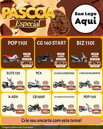Modelo de Rede Social para Feed Instagram com o tema Páscoa Especial para Concessionaria de Motos