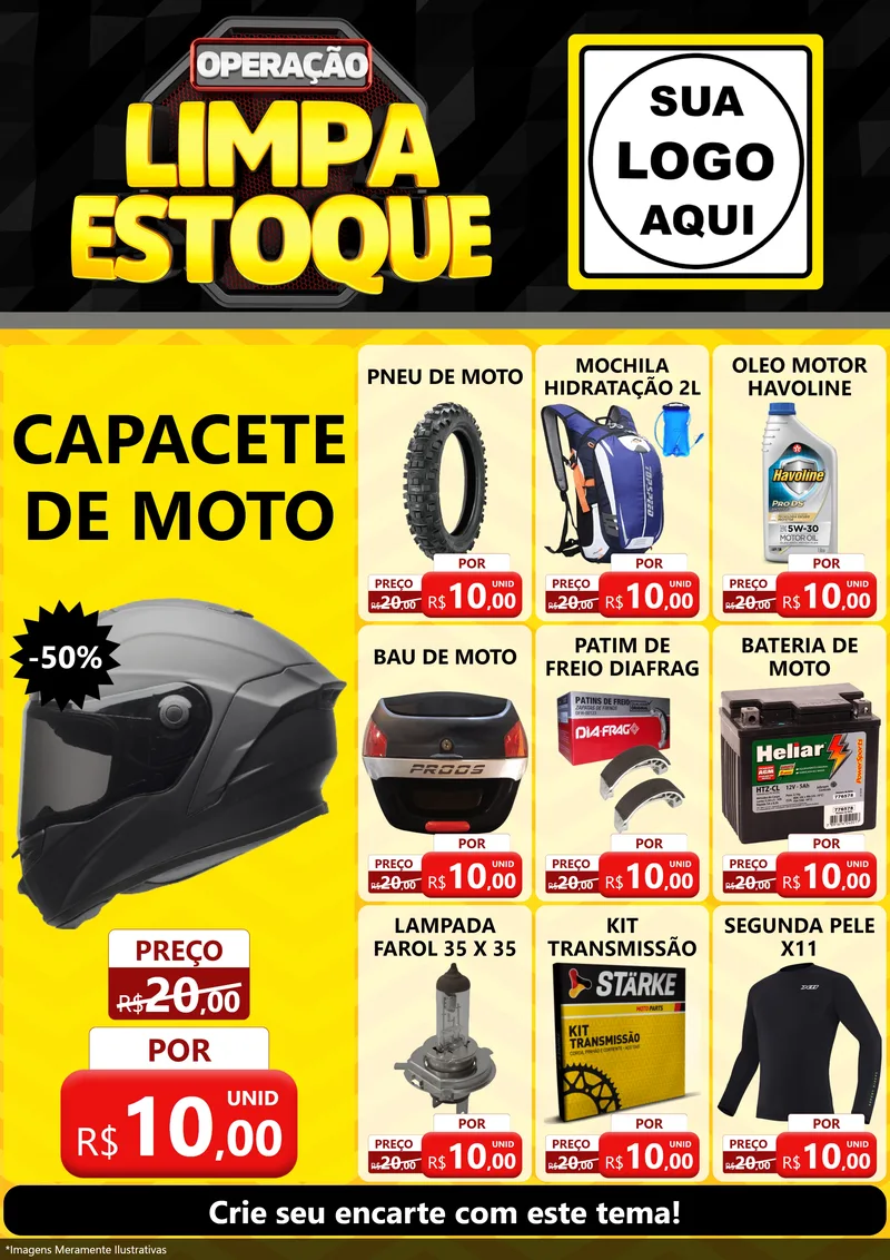 Modelo de Encarte para Encarte A4 Vertical com o tema Operação Limpa Estoque para Moto peças