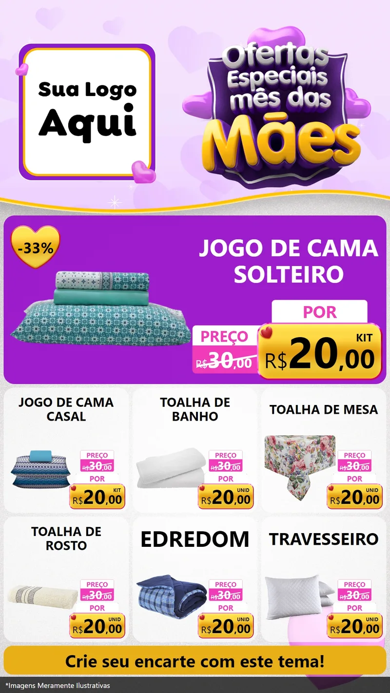 Modelo de Rede Social para Stories com o tema Ofertas Especiais - Mês das Mães para Cama, Mesa e Banho