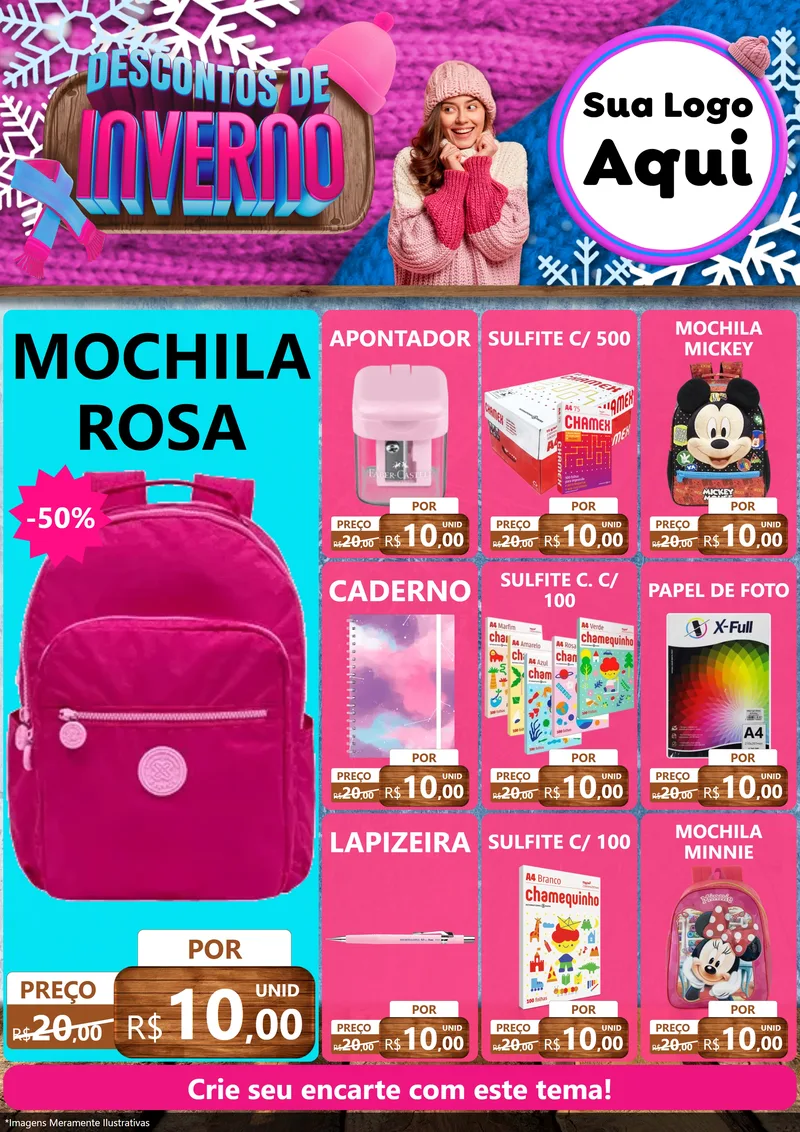 Modelo de Encarte para Encarte A4 Vertical com o tema Descontos de Inverno para Papelaria