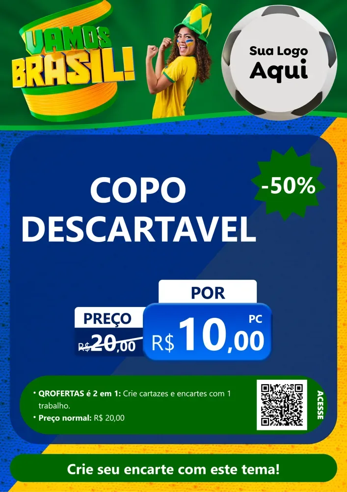 Modelo de Cartaz para Cartaz A4 Vertical com o tema Vamos Brasil - Copa para Embalagens