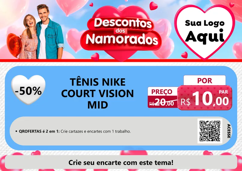 Modelo de Cartaz para Cartaz A4 Horizontal com o tema Descontos dos Namorados para Calçados