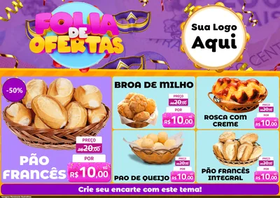 Modelo de Encarte para Encarte A4 Horizontal com o tema Folia de Ofertas para Padaria