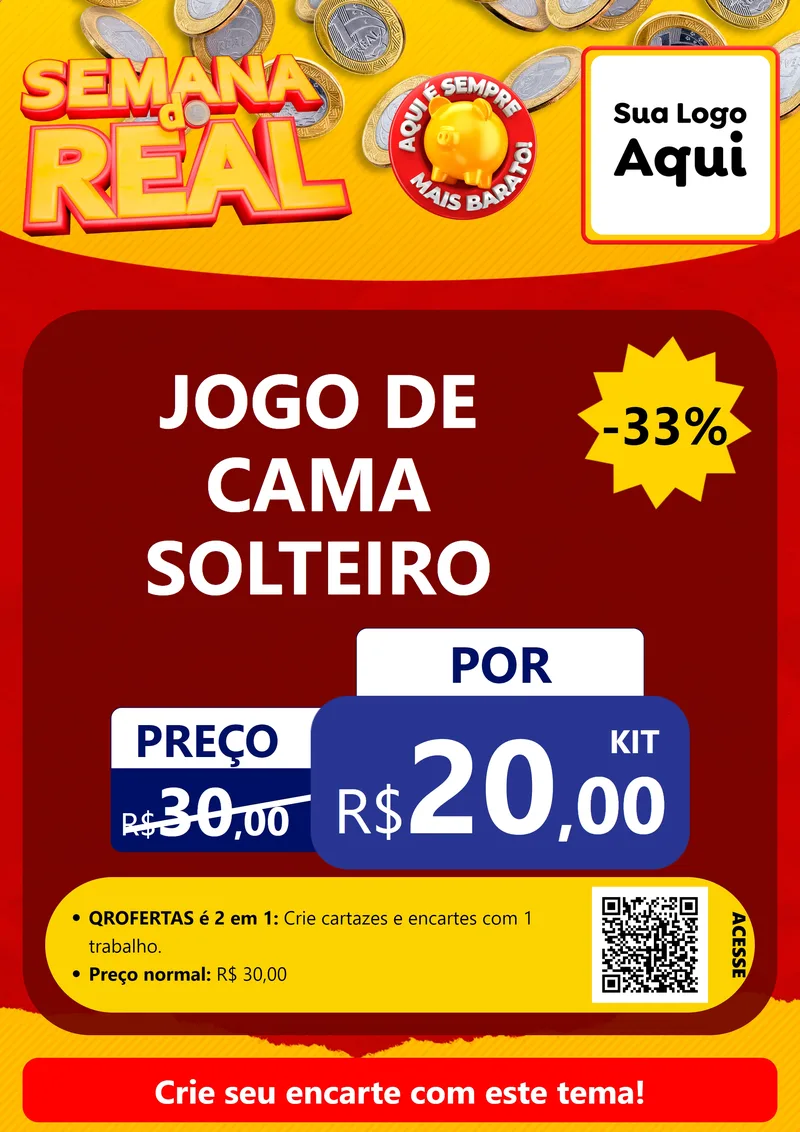 Modelo de Cartaz para Cartaz A4 Vertical com o tema Semana do Real para Cama, Mesa e Banho