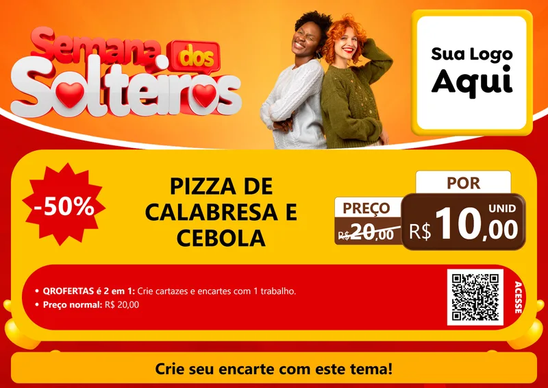 Modelo de Cartaz para Cartaz A4 Horizontal com o tema Semana dos Solteiros para Pizzaria