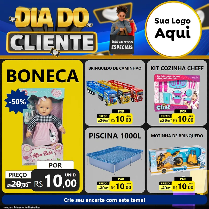 Modelo de Rede Social para Feed Facebook com o tema Dia Do Cliente para Brinquedos
