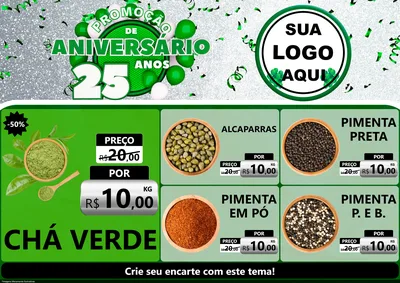 Modelo de Encarte para Encarte A4 Horizontal com o tema Promoção de Aniversário - 25 Anos para Produtos Naturais
