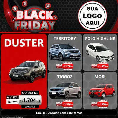 Modelo de Rede Social para Feed Facebook com o tema Black Friday para Concessionaria de Carros