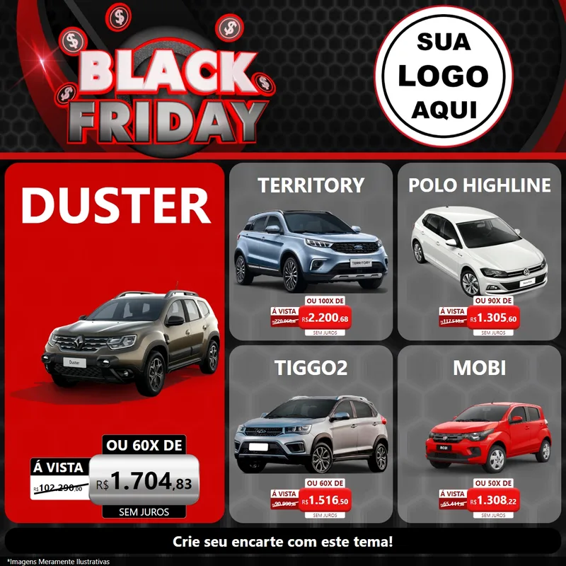 Modelo de Rede Social para Feed Facebook com o tema Black Friday para Concessionaria de Carros