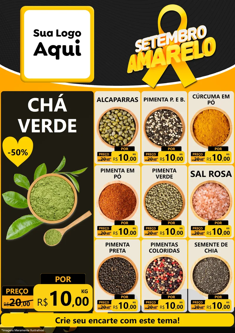 Modelo de Encarte para Encarte A4 Vertical com o tema Setembro Amarelo para Produtos Naturais