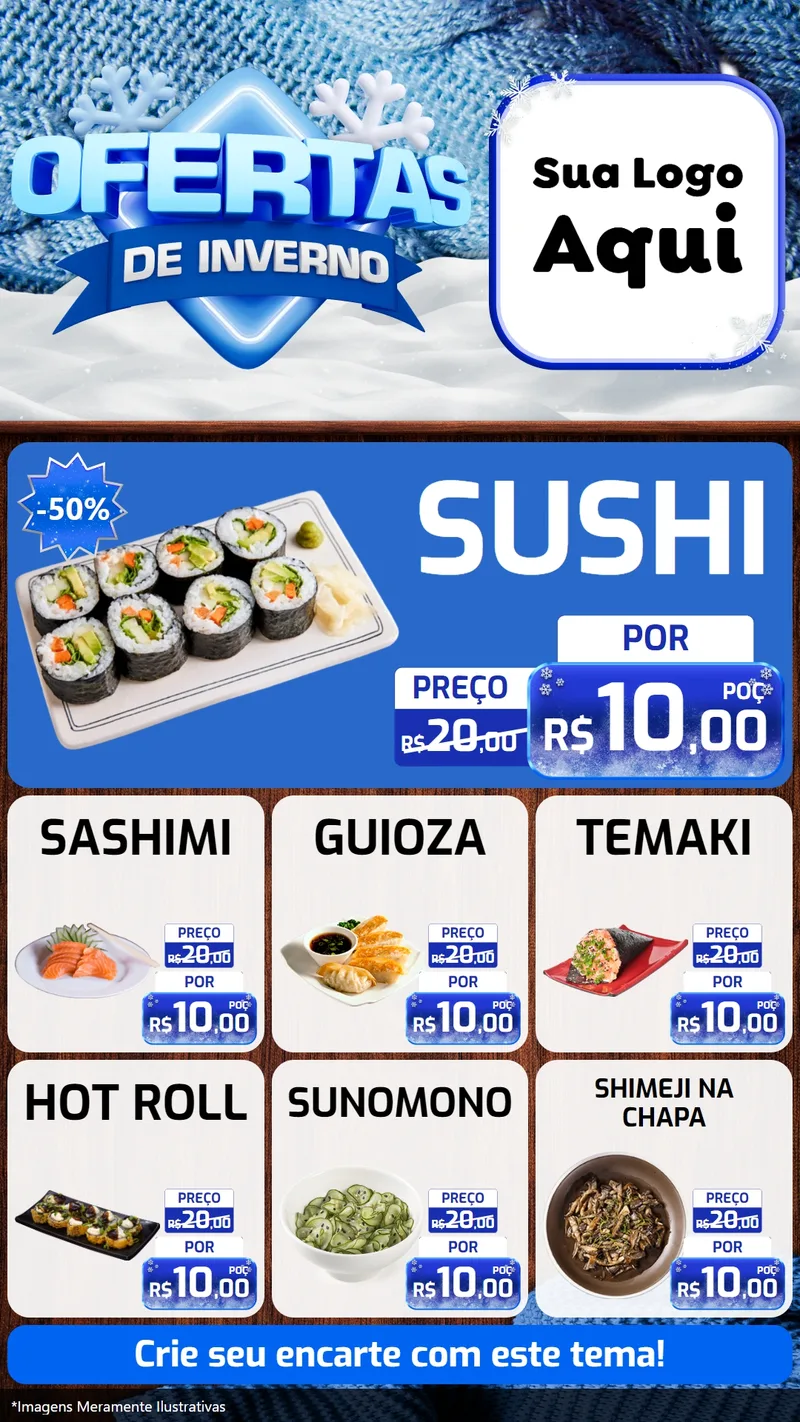 Modelo de Rede Social para Stories com o tema Ofertas de Inverno para Comida japonesa