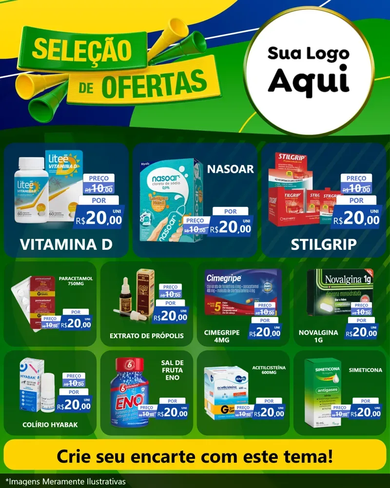 Modelo de Rede Social para Feed Instagram com o tema Seleção de Ofertas - Copa para Farmácia