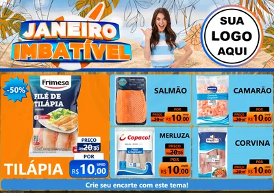 Modelo de Encarte para Encarte A4 Horizontal com o tema Janeiro Imbatível para Peixaria