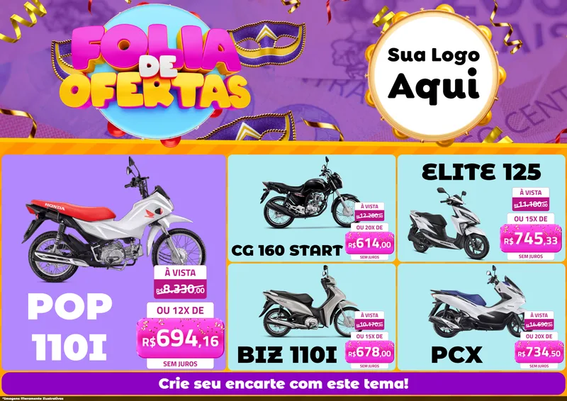 Modelo de Encarte para Encarte A4 Horizontal com o tema Folia de Ofertas para Concessionaria de Motos