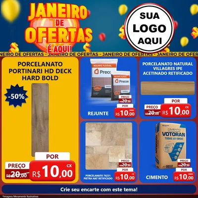 Modelo de Rede Social para Feed Facebook com o tema Janeiro de Ofertas É Aqui! para Pisos e revestimentos